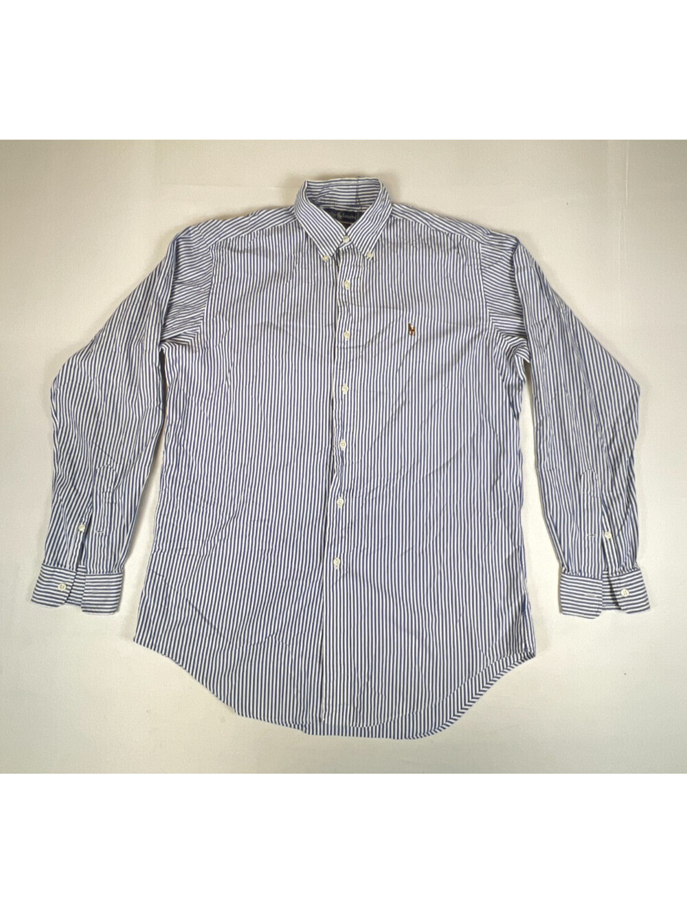 Ralph Lauren Men 15-35 Yarmouth Button Down Shirt Blue White Striped Cotton - Picture 7 of 11